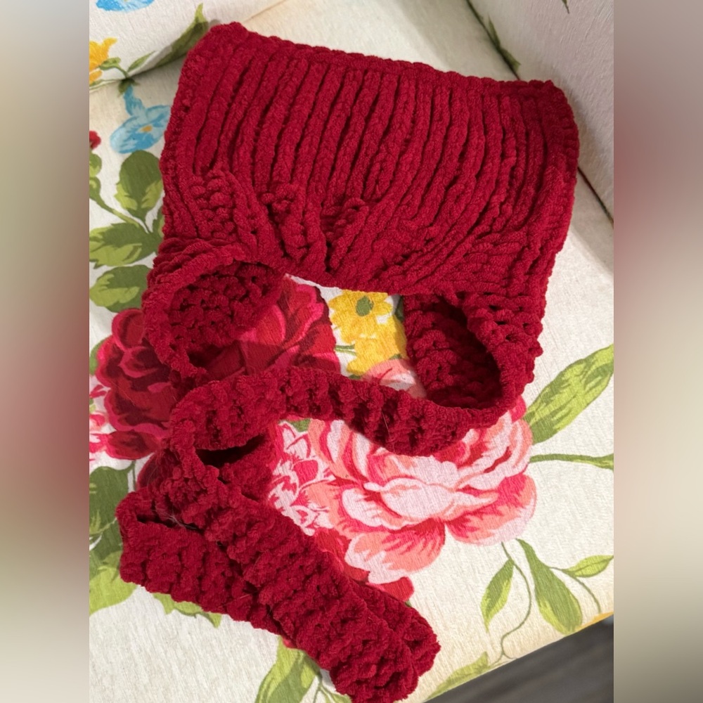 Handmade Hand Crafted Knit Ear Flap Cat Hat Adult Teen size Red - Picture 2 of 4